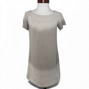 Michael Stars Cotton Gauze Smocked Mini Dress Beige Lagenlook Minimalist S